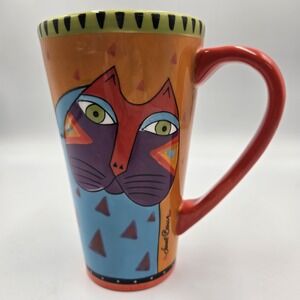 Vintage Laurel Burch Colorful Cat Hand Painted Ceramic Coffee Latte Mug Ganz 6"